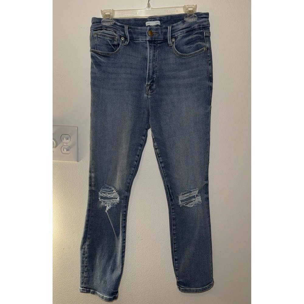 Good American Good Legs High Rise Ripped Skinny Crop Jeans Women's‎ 10/30 Blue